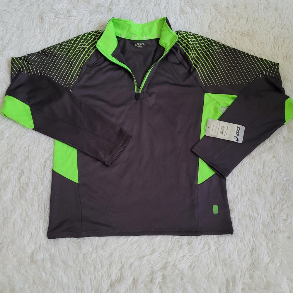 Asics Youth Long Sleeve Shirt, Green And Gray, Size Large 14/16